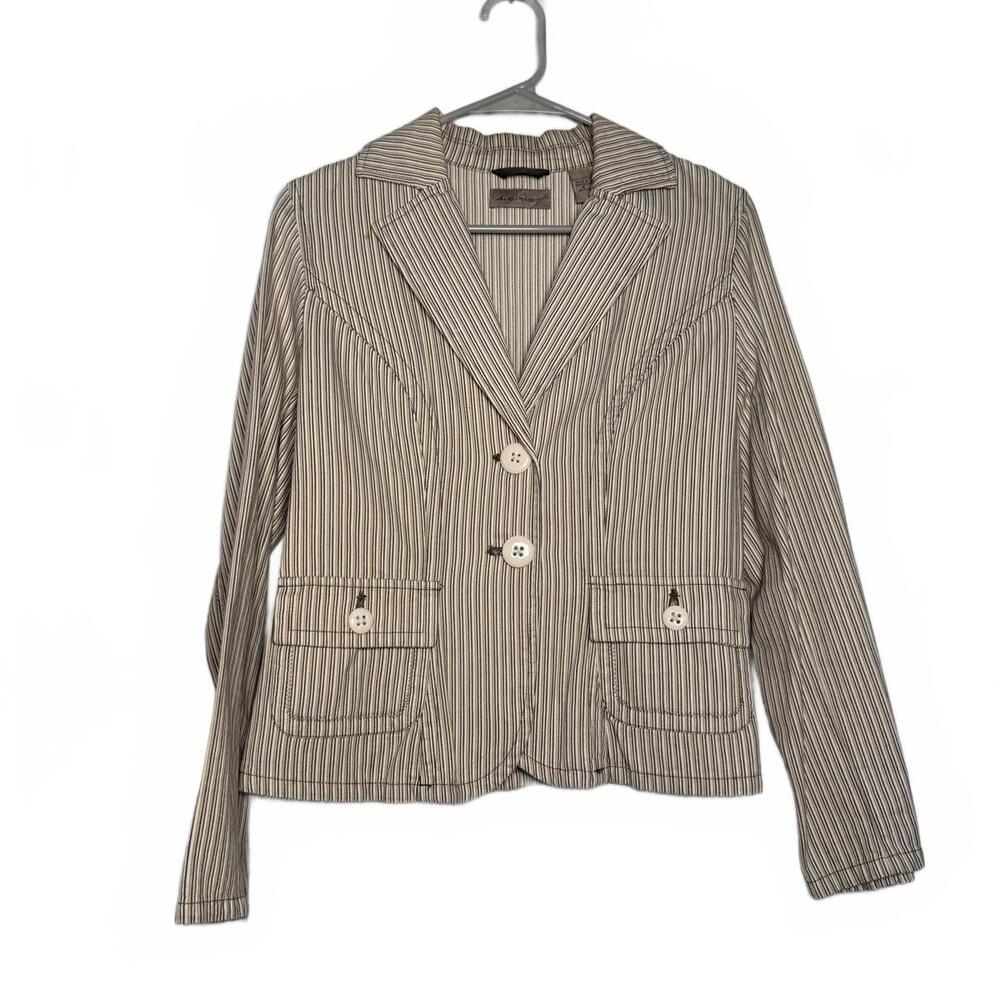 Y2K Indie vanguard Preppy Beige Striped Blazer Jacket - Picture 2 of 6